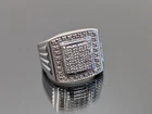 Large Vtg Signed JDM Sterling Silver Pave Diamonds Accents Signet Ring - Sz 10