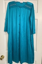 Vintage Vanity Fair Blue Button Front 3/4 Sleeve Night Gown Robe Women s Size L