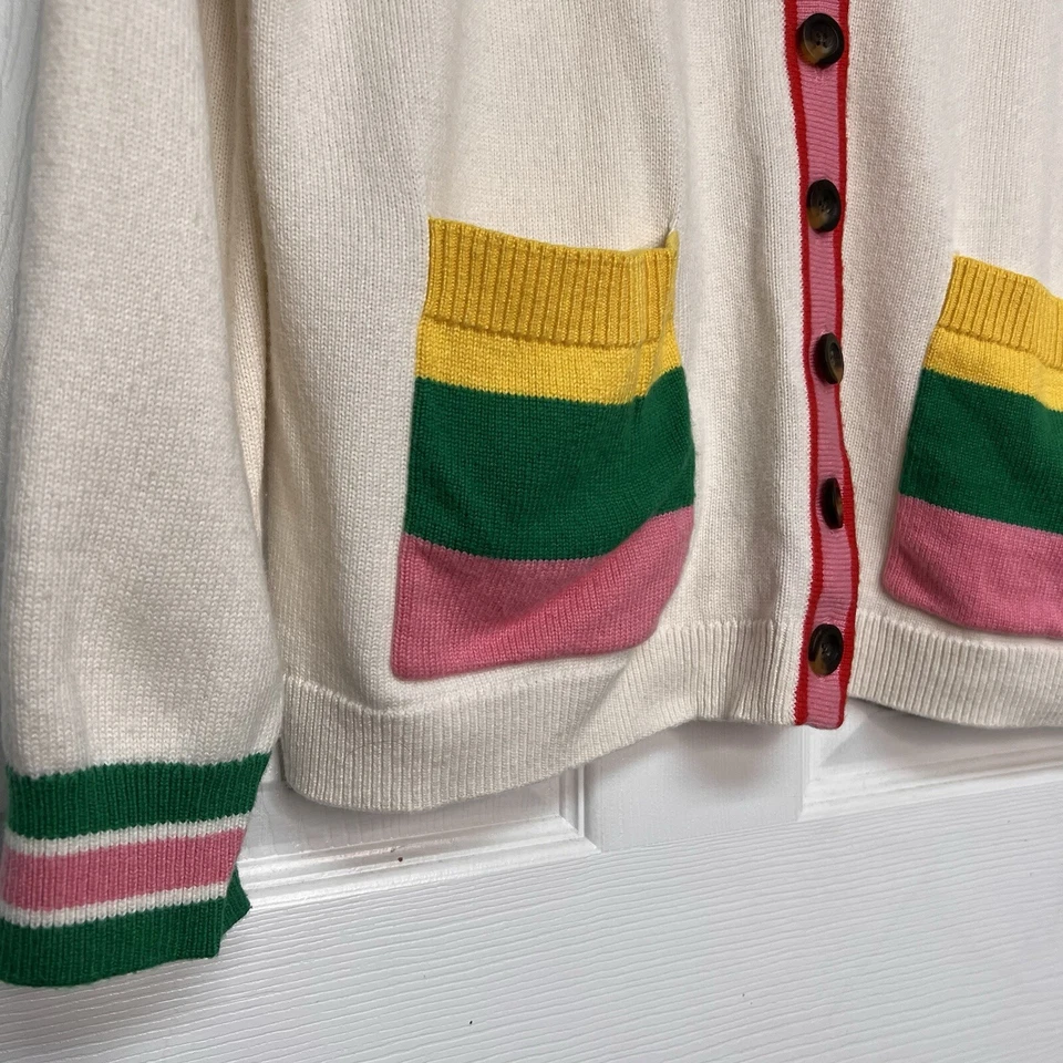 Cárdigan retro Boden para mujer 16/18 a rayas marfil cuello en V multicolor Preppy Academia Foto 2 de 4
