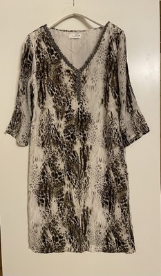 Kleid LOX by Naturmoden Peter Hahn Gr 38 Leoprint  Perlenausschnitt Krempelärmel