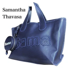 Samantha Thavasa Tote Bag Leather Navy With Pouch Women JPN Limited Edition Rare