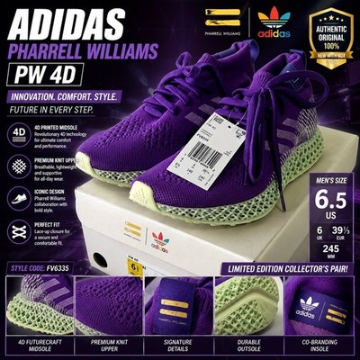  Adidas Pharrell Williams x 4D Runner  Active Purple    Size 6.5 | Exclusivas,