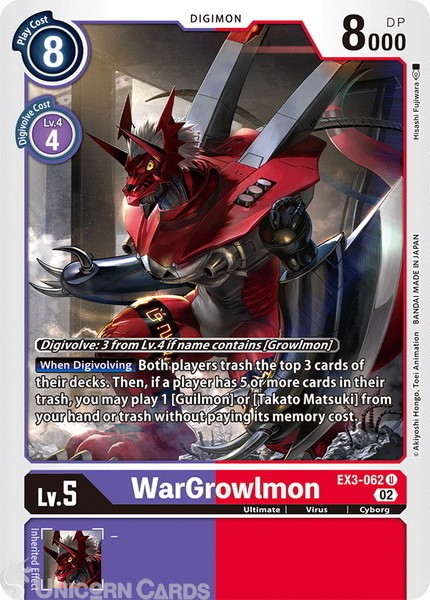 EX3-062 WarGrowlmon Uncommon Mint Digimon Card