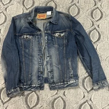 Levi Strauss 72334 Blue Washed Bleached Denim Trucker Jacket Men's Large