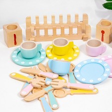Play Kitchen Accessories Wooden Play Dishes Dinner Cutlery Set and Eye