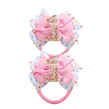Birthday Hair Bow for Baby Girls - 2Pc Pink Sprinkle Bow Hair headband for 1s...