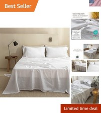 100 Linen Sheet French Flax Flat Sheet Basic Style with Stone Washed Solid C...