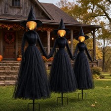 Halloween Witch Decorations Outdoor,6 FT Set of 3 Holding Hands Witches Stakes w