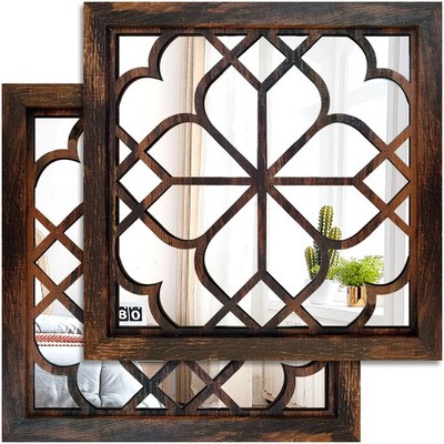 2 PCS Square Wall Mirror,Gorgeous Rustic Farmhouse Accent Mirror,Caramel Colo...
