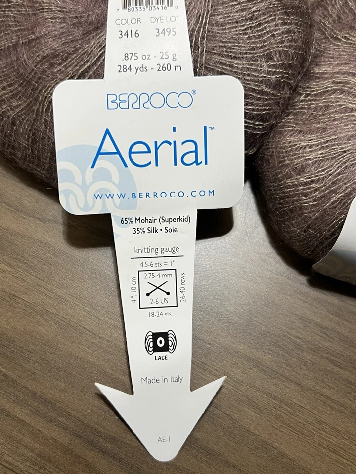 Hilo AERIAL Berroco MARRÓN #3416 Mohair/Seda 25gr/284yds ea. Juego de 2 Foto 3 de 4