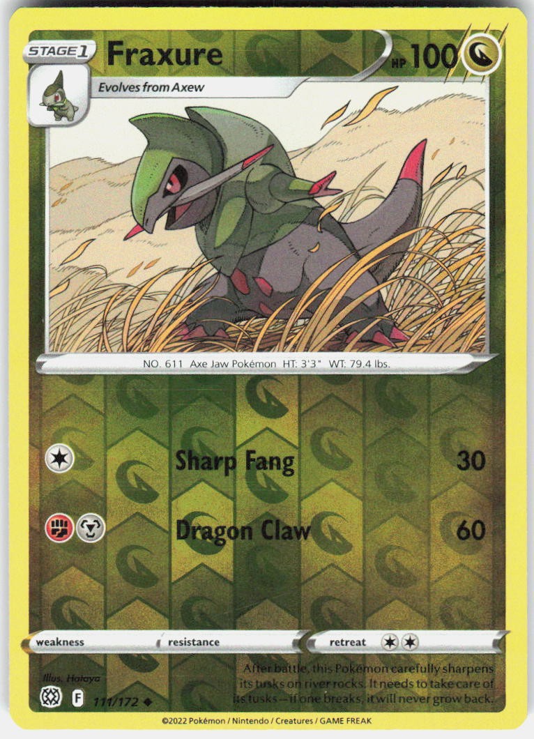 Fraxure Uncommon 111/172 Brilliant Stars Pokemon Reverse Holo Near Mint