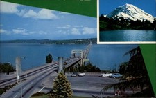 Seattle Washington Lake Floating Pontoon Bridge Mt Ranier ~ postcard  023