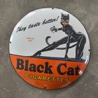 VINTAGE CONVEX 1944 BLACK CAT CIGARE GASOLINE OIL GAS PUMP ENAMEL PORCELAIN SIGN