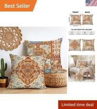 Bonhause Boho Throw Pillow Covers 18x18 Inch Set of 2 Vintage Bohemian Carpet...