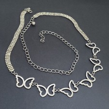 Silver Tone Crystal Rhinestone Butterfly Belt, Adjustable Lobster