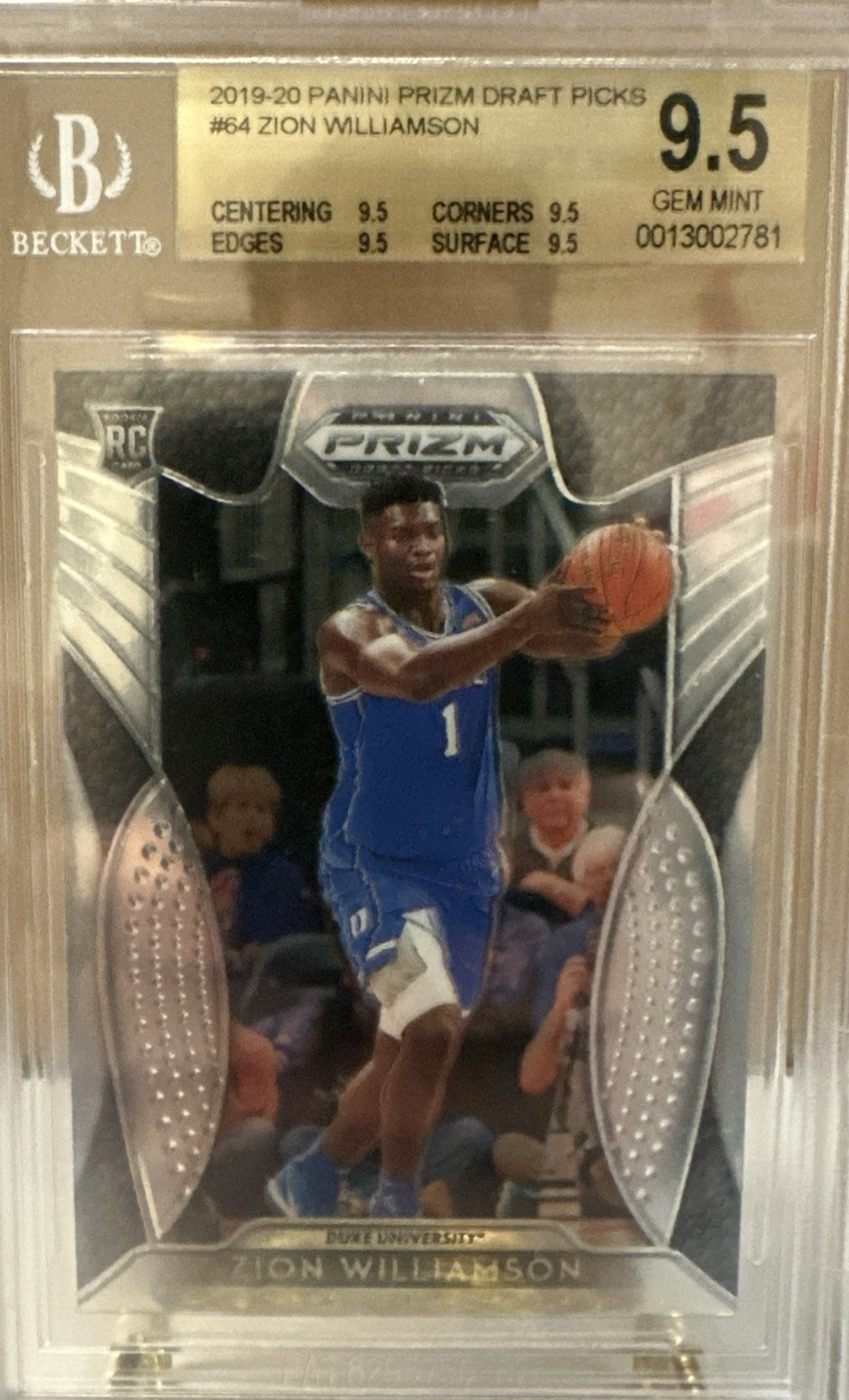 Zion Williamson 2019-2020 panini prizm draft picks #64 rookie silver BGS 9.5