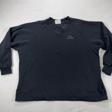 Kappa Vintage 90s V-Neck Sweatshirt Raglan Embroidered Logo XXL Black Pullover