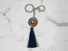 Colorful Evil Eye Metal Keychain with Dark Blue Tassel