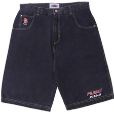Y2K Mens FUBU Denim Shorts Black Embroidered Logo