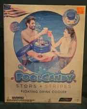 Floating Pool Drink Beer Cooler Stars & Stripes Inflatable 18 Drinks Cupholders