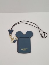 Happy Dream Disney Blue Faux Leather Mickey Mouse Ears Lanyard ID Travel Wallet