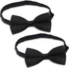 2 Pack Kids Bow Tie - Elegant Solid Color Satin Adjustable Neck Bowtie for Child