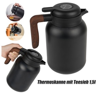 Thermoskanne mit Teesieb 1,5l, Isolierkanne aus Doppelwandige 304 Edelstahl