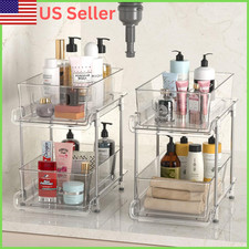 HIHEGD 2 Tier Under Sink Organizer Clear Pull Out Storage Bathroom Kitchen Rack