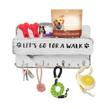 Wood Dog Leash Holder for Wall, Key Hangers with 4 Double Key Hooks, Dog Leas...