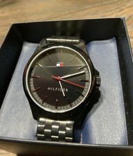 Tommy Hilfiger Men's 3 Hand Watch W/Black Chrome Like Bracelet 1791714 Brand New