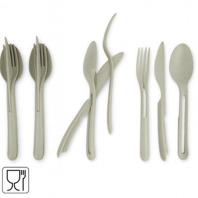 Wiederverwendbares Besteck Set 4 Stück Kunststoff ineinandergreifende Utensilien Gabel Löffel Picknick Reise