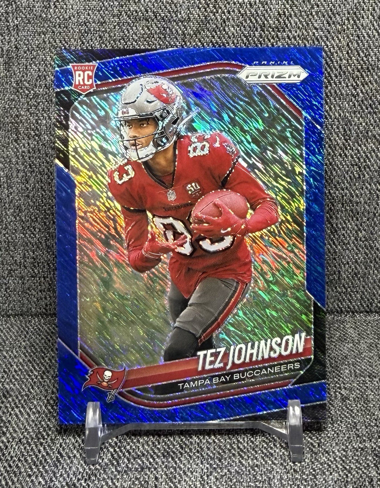 2025 Panini Prizm Tez Johnson Blue Shimmer /35 FOTL Rookie RC No. 381 Buccaneers
