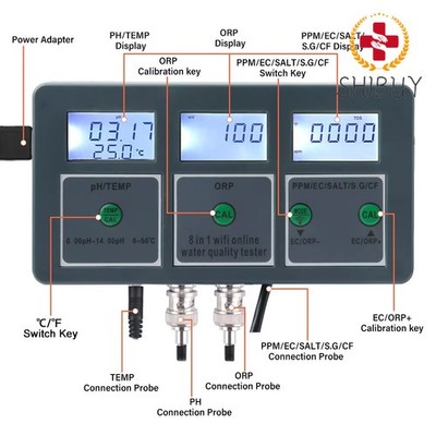 8 in1 1pc Monitor Fish Tank Pool Water Quality Meter 