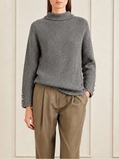 MaxMara Wool Ribbed Knit Pullover Grey Sweater
