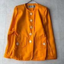 Yves Saint Laurent Vintage No Collar Rayon Jacket S Orange Pre-Owned