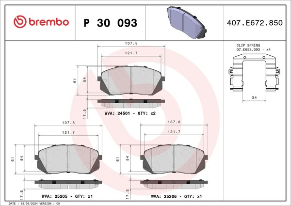 Brembo Bremsbelagsatz Scheibenbremse Prime P 30 093 FüR Tucson QL Sportage KIA 7-image