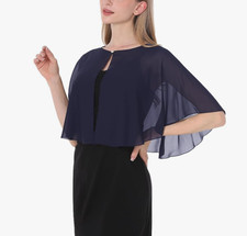 Chiffon Capelets Wedding Cape Cover Up Cape Shawl Soft Sheer - One Size - Navy