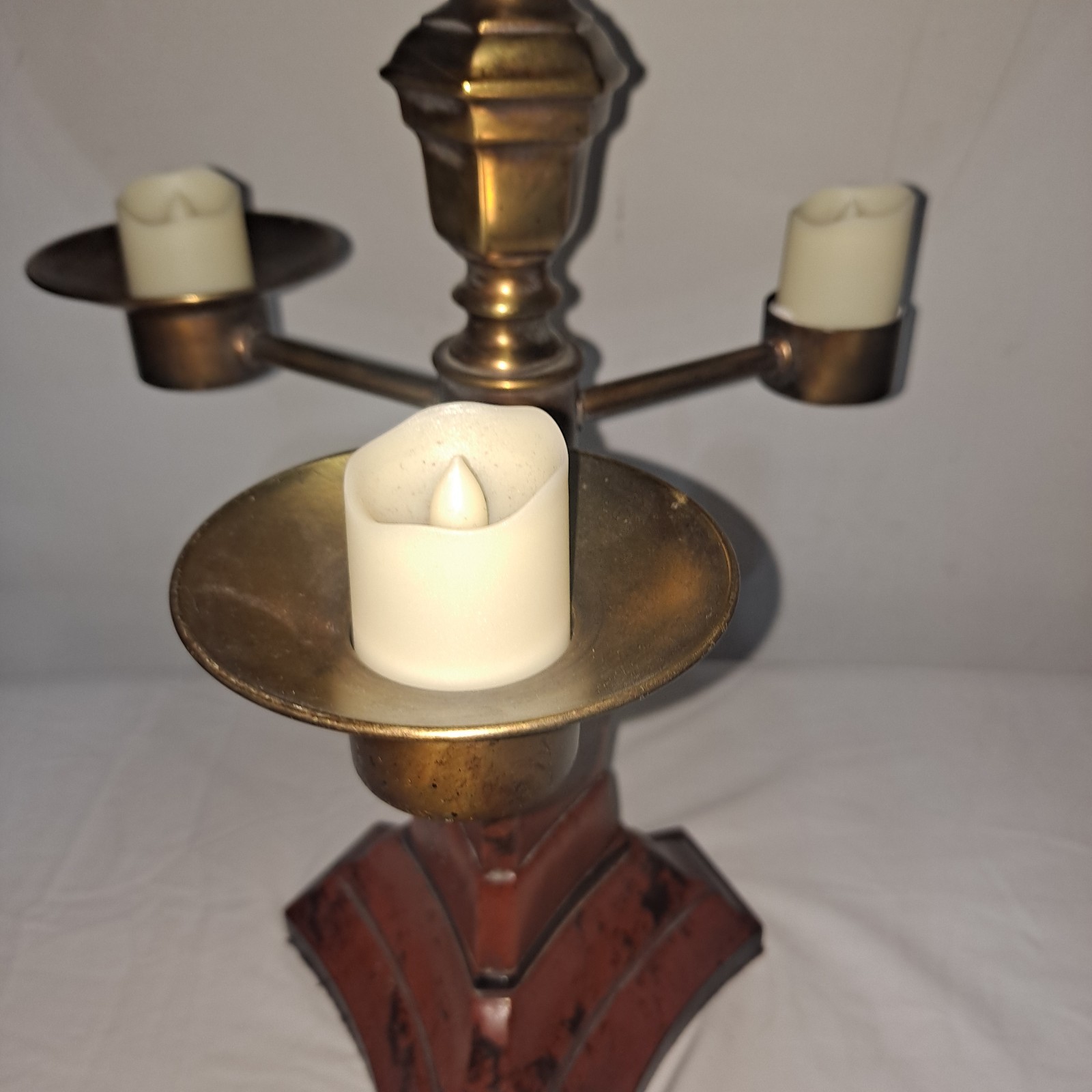 VTG Frederick Cooper Brass & Wood Candelabra Bouillotte Table Lamp Orginal Shade