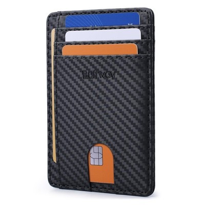 Buffway Slim Minimalist Front Pocket RFID Blocking Small, Carbon Fiber Black 