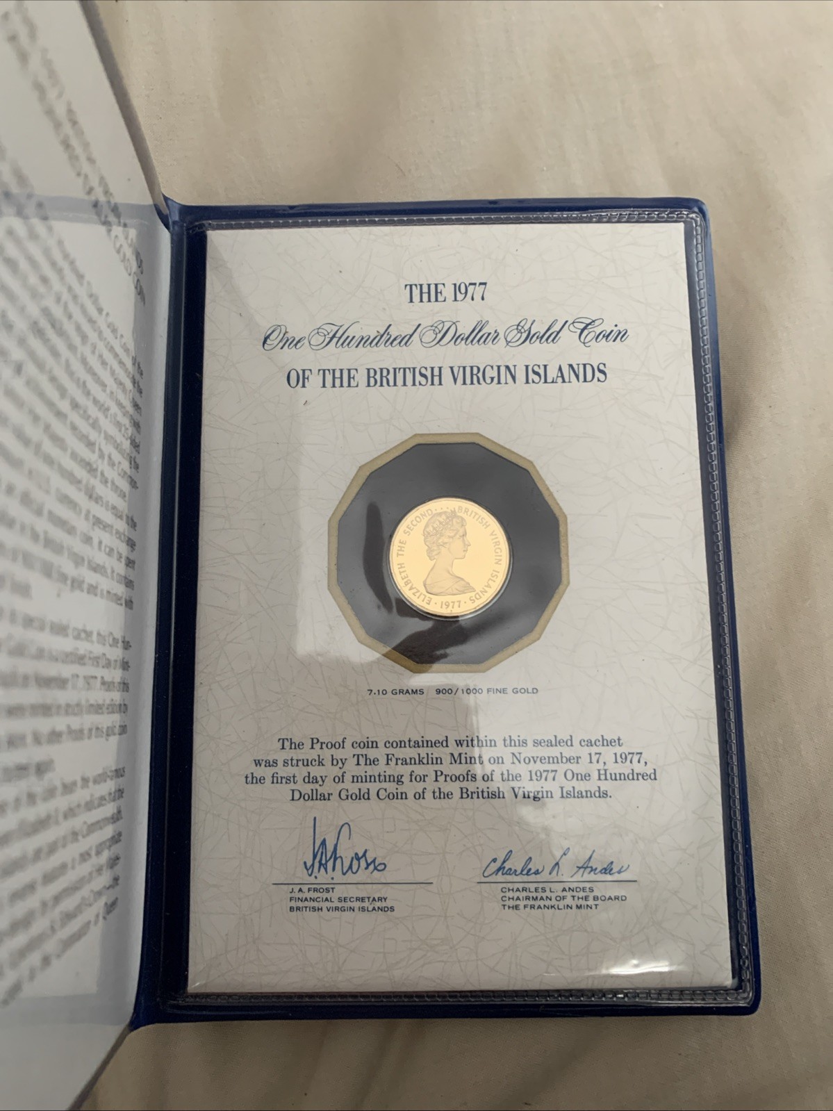 The 1977 One hundred dollar gold coin of the British Virgin Islands