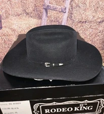 Mens Cowboy Western Hat Rodeo King 5X Black 4 Size 7 5/8" Beaver Felt Leather