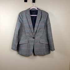 Talbots Wool Blend One Button Plaid Blazer Size 14