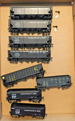 C&O Hopper car lot of 8 HO Gauge Pre owned 2,3 and 4 Bays