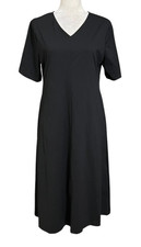 UNIQLO AIRism Dress Womens L Black V Neck Short Sleeve Midi Casual Minimalist