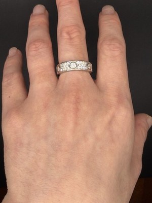 White Gold Over Silver - Full Pave Love Ring Band Round Stones Unisex - 6mm Band