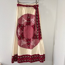 Vintage 70's Glen of Michigan Red Cream Patchwork Star Maxi Skirt Medium READ