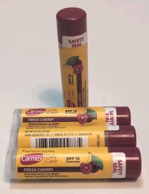 NEW Lot Of 4 CARMEX Fresh Cherry FLAVORED LIP BALM Moisturizing SPF 15 Wet Proof