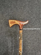 Axe handle hand carved wooden walking stick for men women cane gift X17