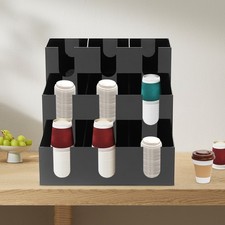 Acrylic Coffee Cup Holder Tabletop Disposable Cups Organizer 9-Compartment Black