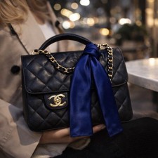 Vintage Navy Satin Skinny Scarf Oblong Neck Tie Purse Wrap 57"